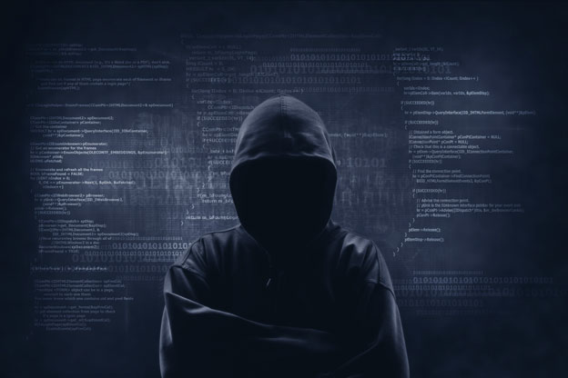 Mann im Kapuzen Hoodie dunkler Hintergrund mit Code